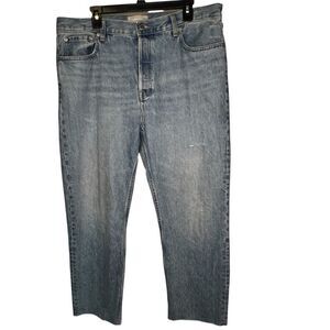 Everlane The Relaxed Straight Fit Blue Denim Women’s Crop Raw Hem Jeans Sz 32R